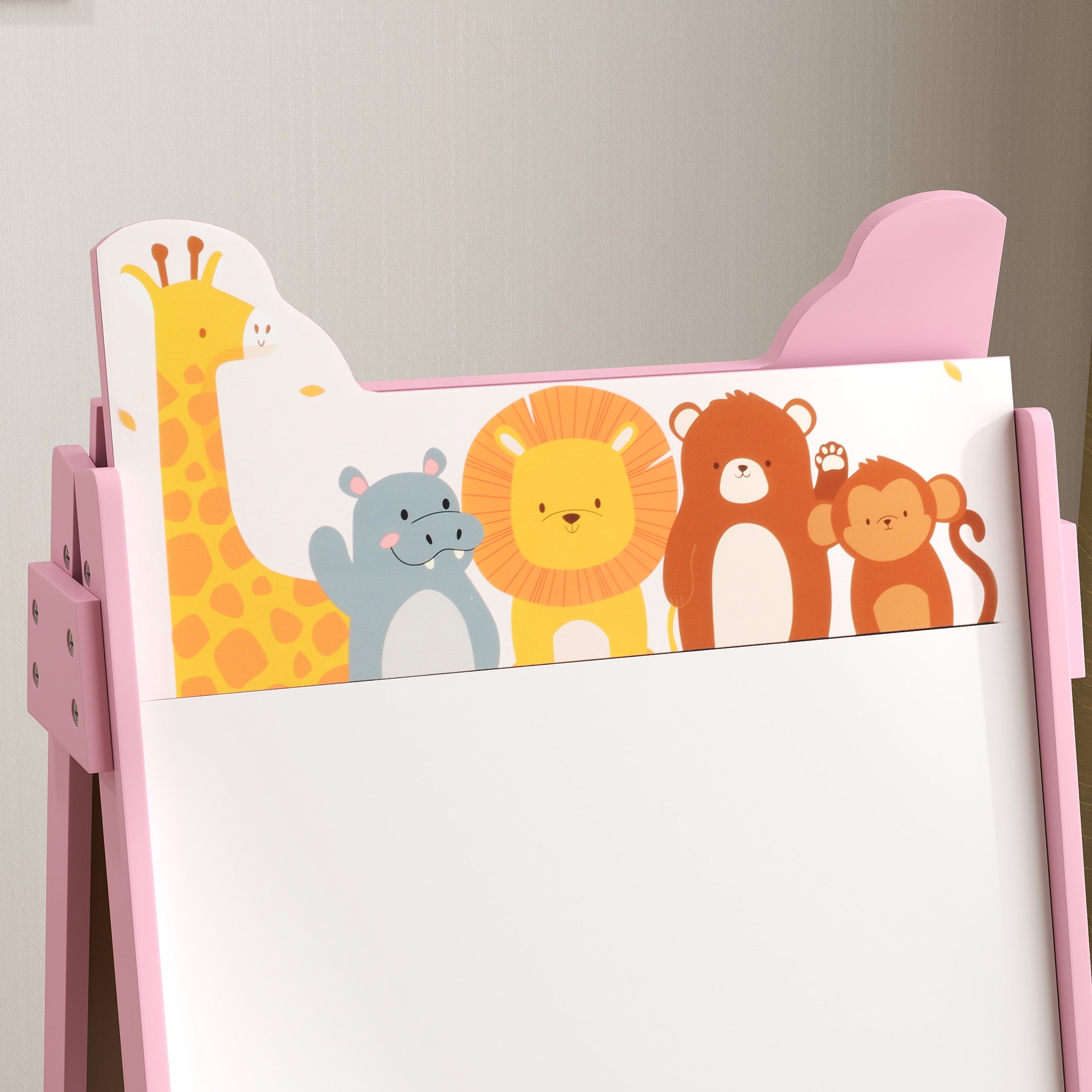 Art Easel for Children Ages 3-8 with Double-Sided Board and 2 Storage Baskets, Wooden, 53.5x49x113 cm, Pink