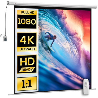 Motorized Projector Screen 92'' with Remote Control, Plastic and Metal, 189.5x8x189.5 cm, White