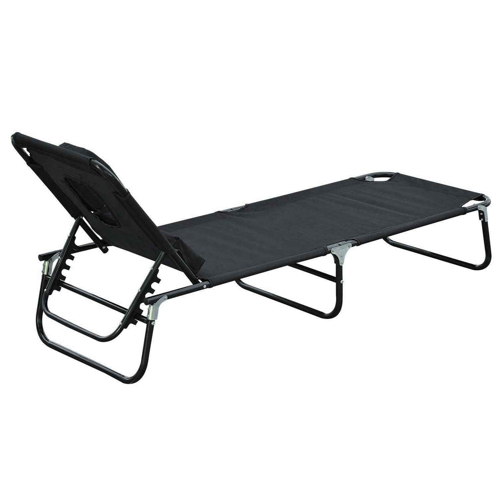 Outsunny Folding Outdoor Lounge Chair with Face Hole and Cushions, Garden Sun Lounger, Beach and Camping, Black