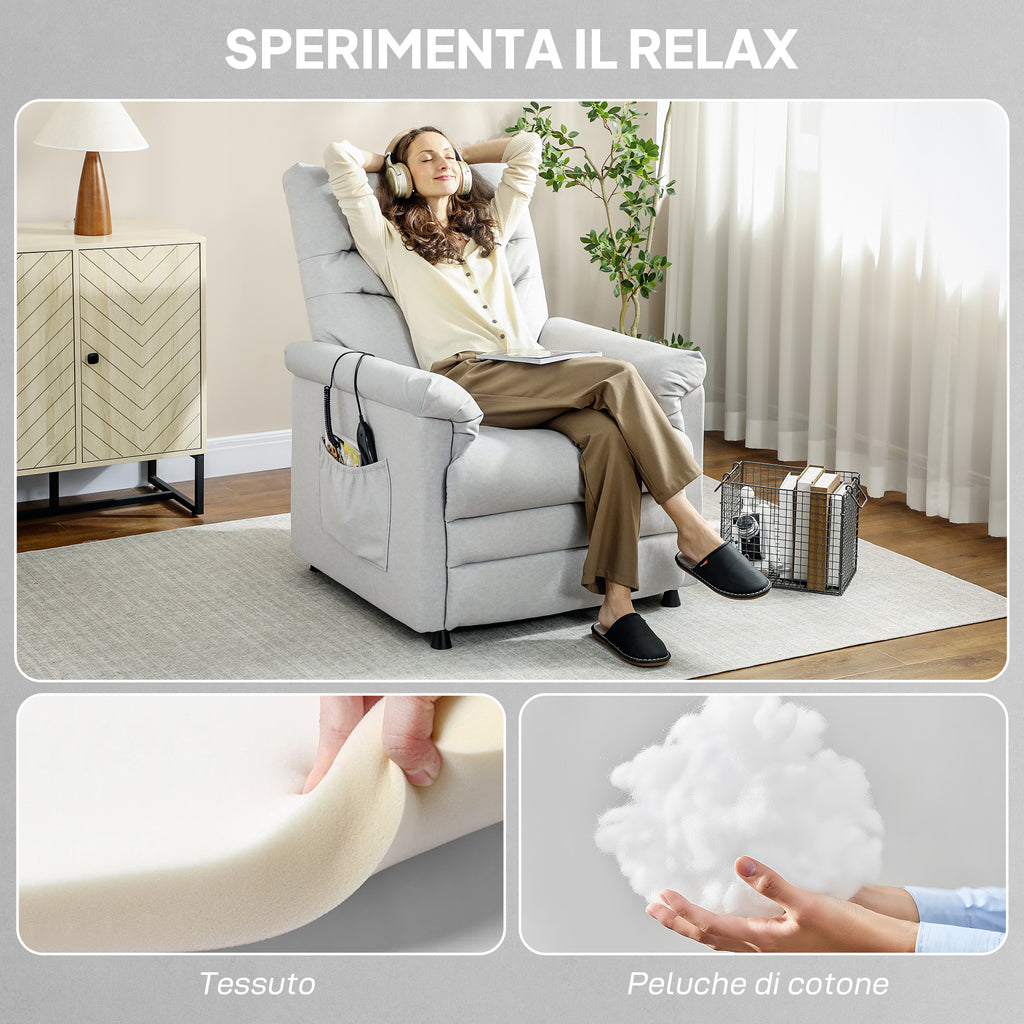 Recliner Chair with Footrest, Heated, 8 Massage Points and 5 Modes, Velvet Fabric, Grey