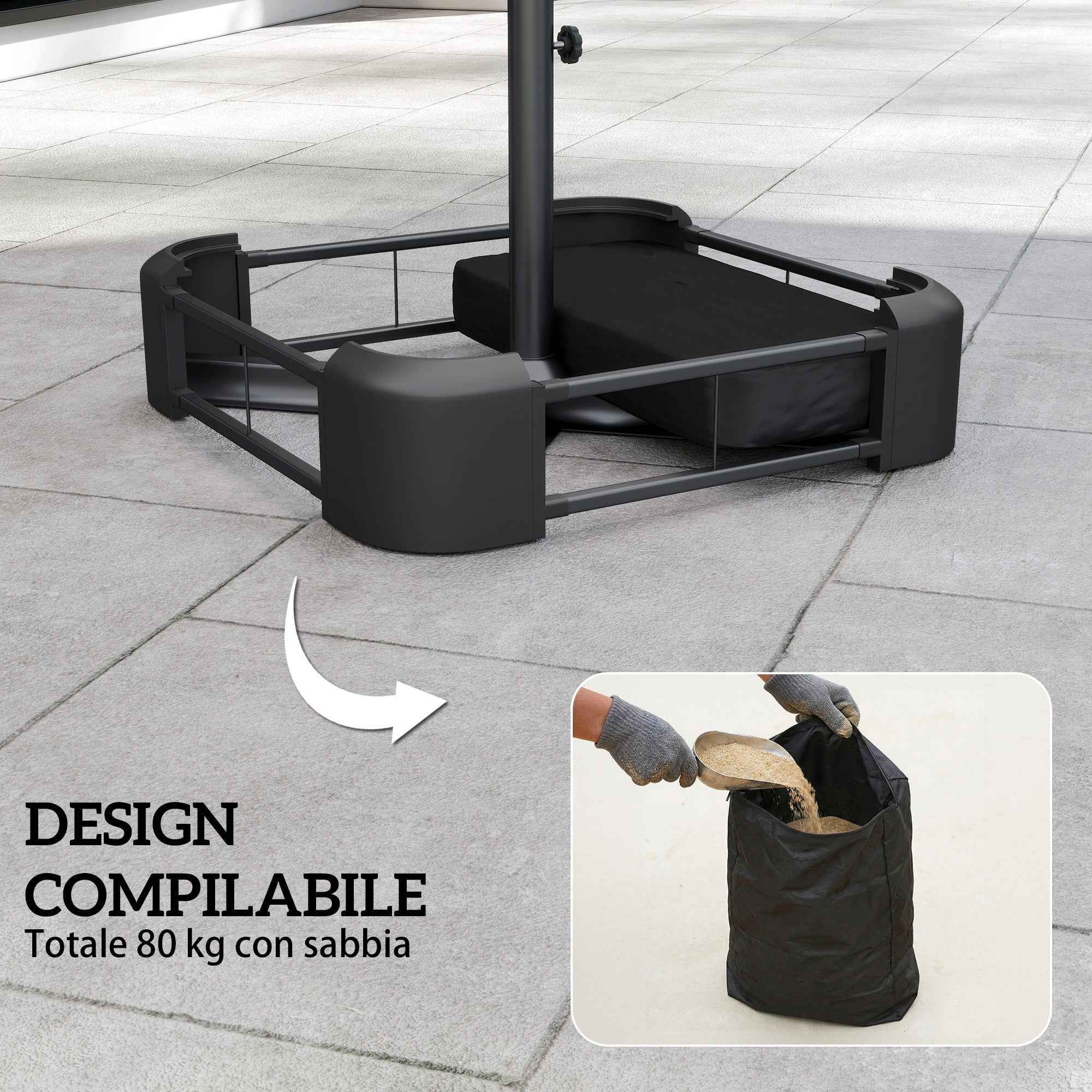 Outsunny Sand Fillable Umbrella Base 80kg/Wet Sand 90kg, for Ø48mm Poles, Black