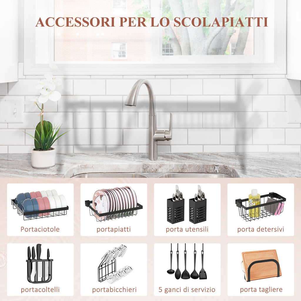 2-Tier Modular Sink Dish Drainer with Non-Slip Feet, Steel, 65x31.5x52.5 cm, Black