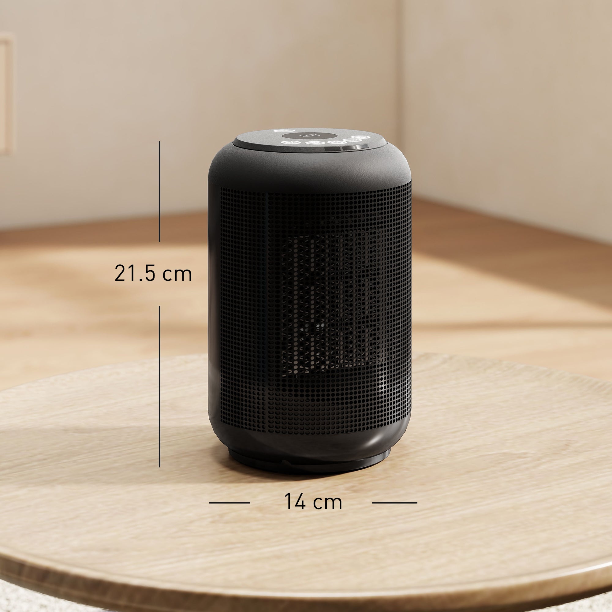 Electric Heater, Adjustable 3-Mode, 24-Hour Timer, Fireproof PP and PA, 14x14x21.5 cm, Black