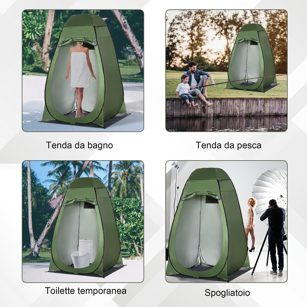 Camping and Beach Shower Tent with Zipper Door and Transport Bag, 126x124x189 cm, Dark Green