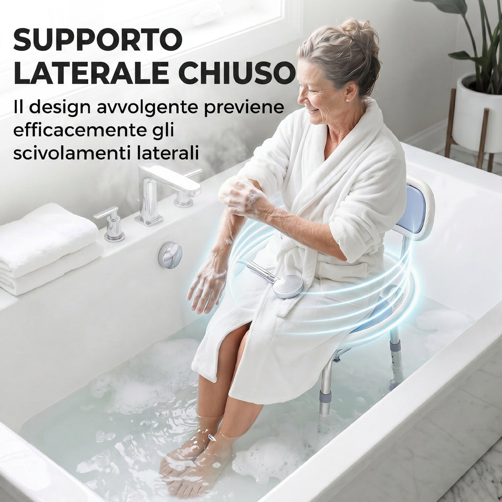 HOMCOM Shower Chair with Backrest and Perforated Seat, 8 Adjustable Heights, Non-Slip, Load Capacity 136kg, Blue