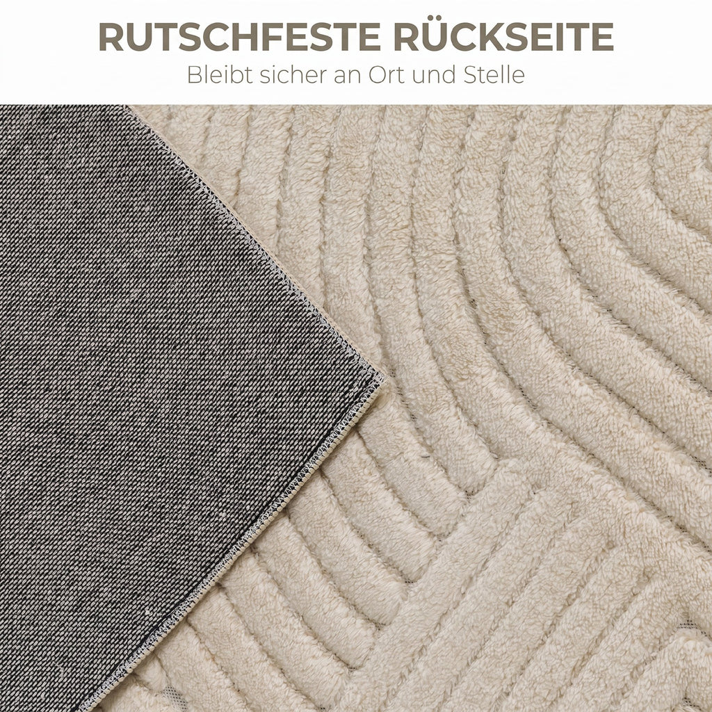 HOMCOM Modern Non-Slip Polyester and Cotton Area Rug with Line Design for Living Room, Bedroom, Cream