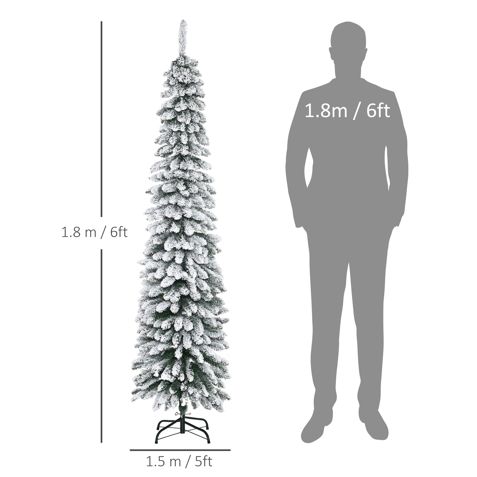 2-Section Snow-Covered Christmas Tree with 395 Metal and Plastic Branches, 46x46x180cm, Green