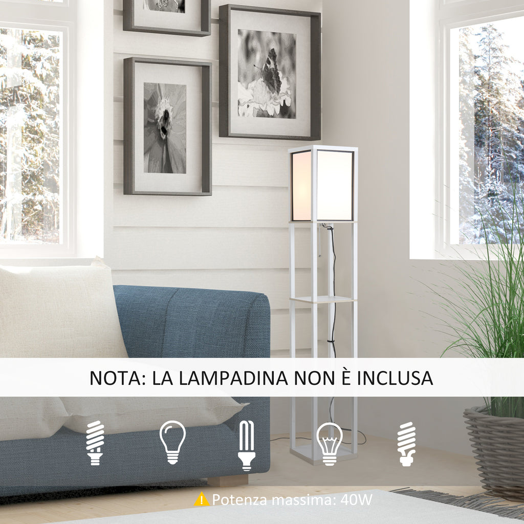 40W Floor Lamp with 3 Shelves and Foot Switch, Made of Wood and Acrylic, 26x26x160 cm, White
