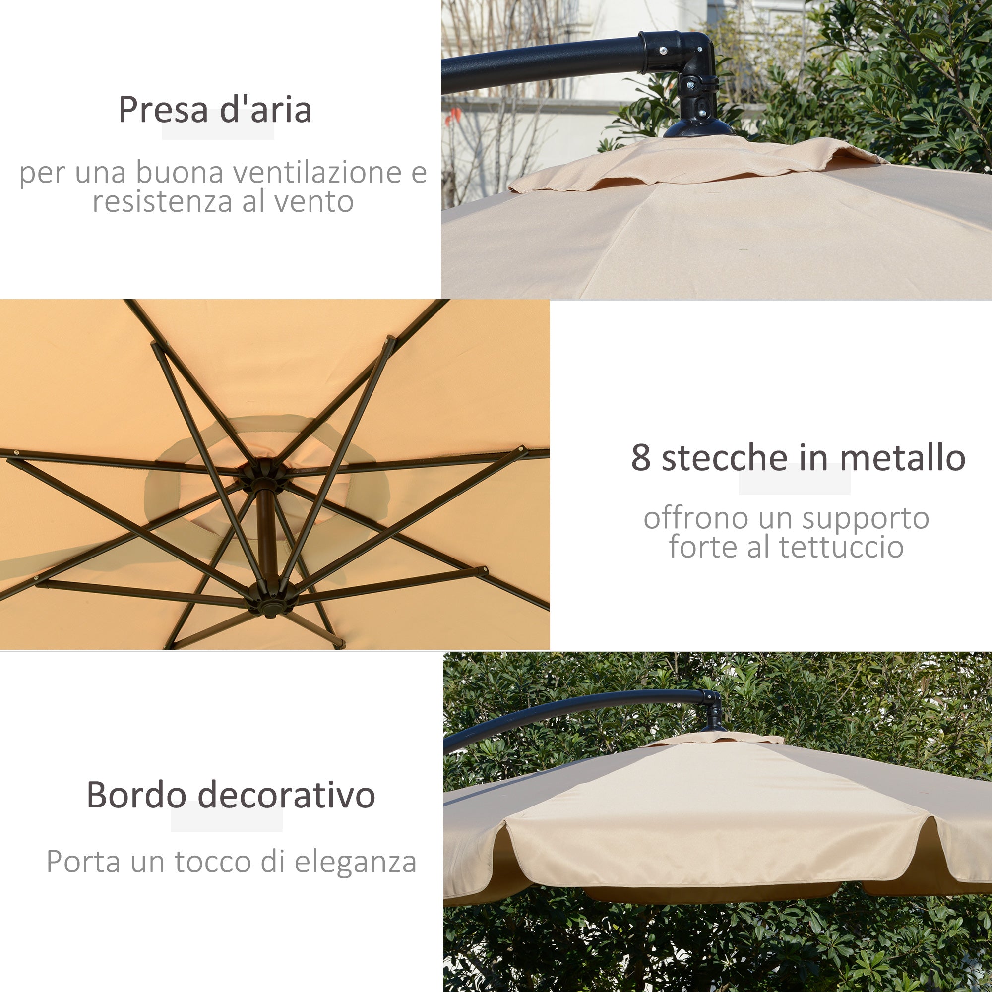 Ø2.7x2.7m Garden Umbrella with Adjustable Canopy, Light Brown