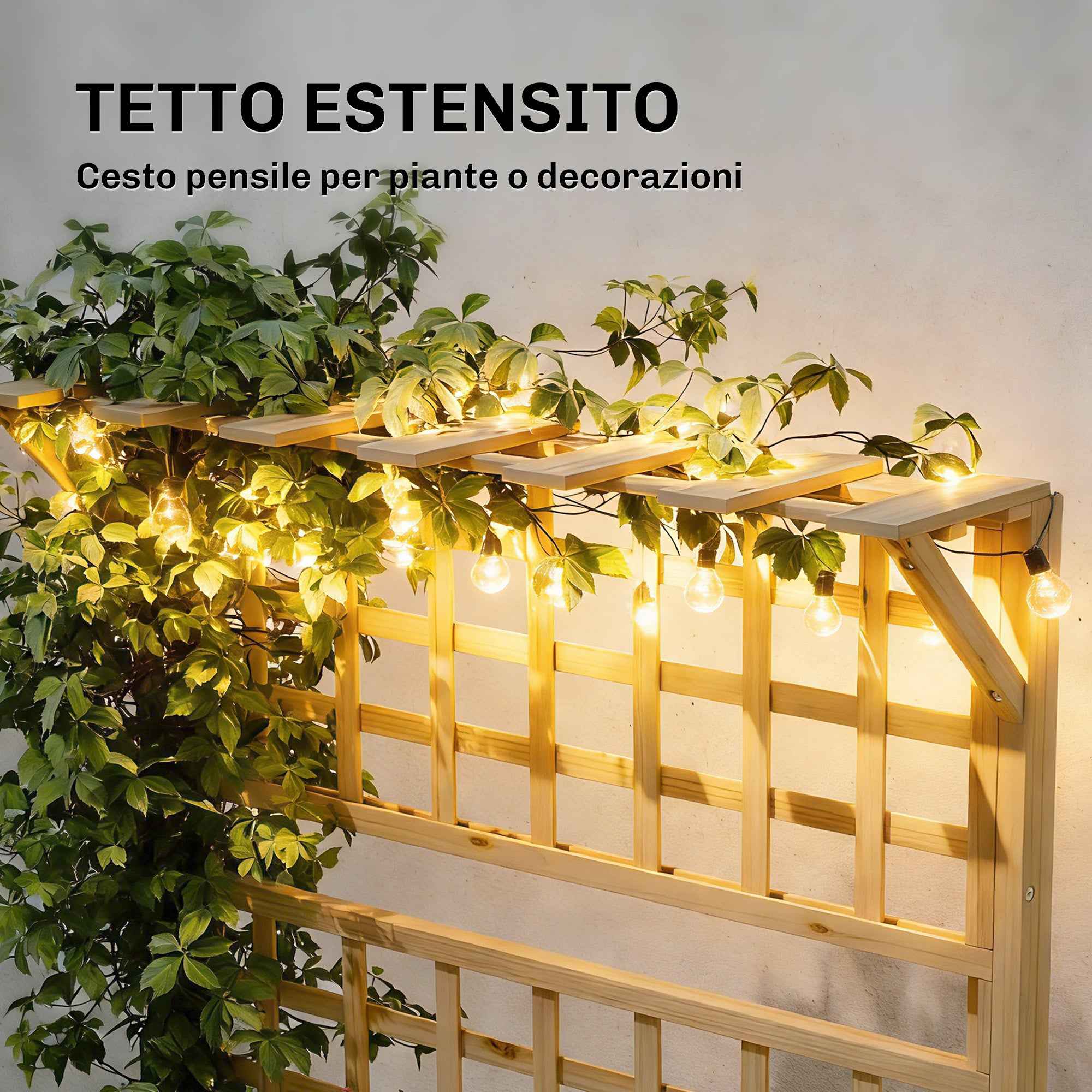Outsunny Raised Wooden Planter with Trellis, Roof and 2 Shelves, 76x43.5x177 cm, Natural Wood
