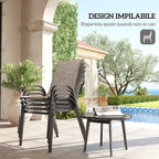 Outsunny Set of 4 Stackable Garden Chairs with Curved Armrests, in Steel and Breathable Fabric, 54x71x93 cm, Grey