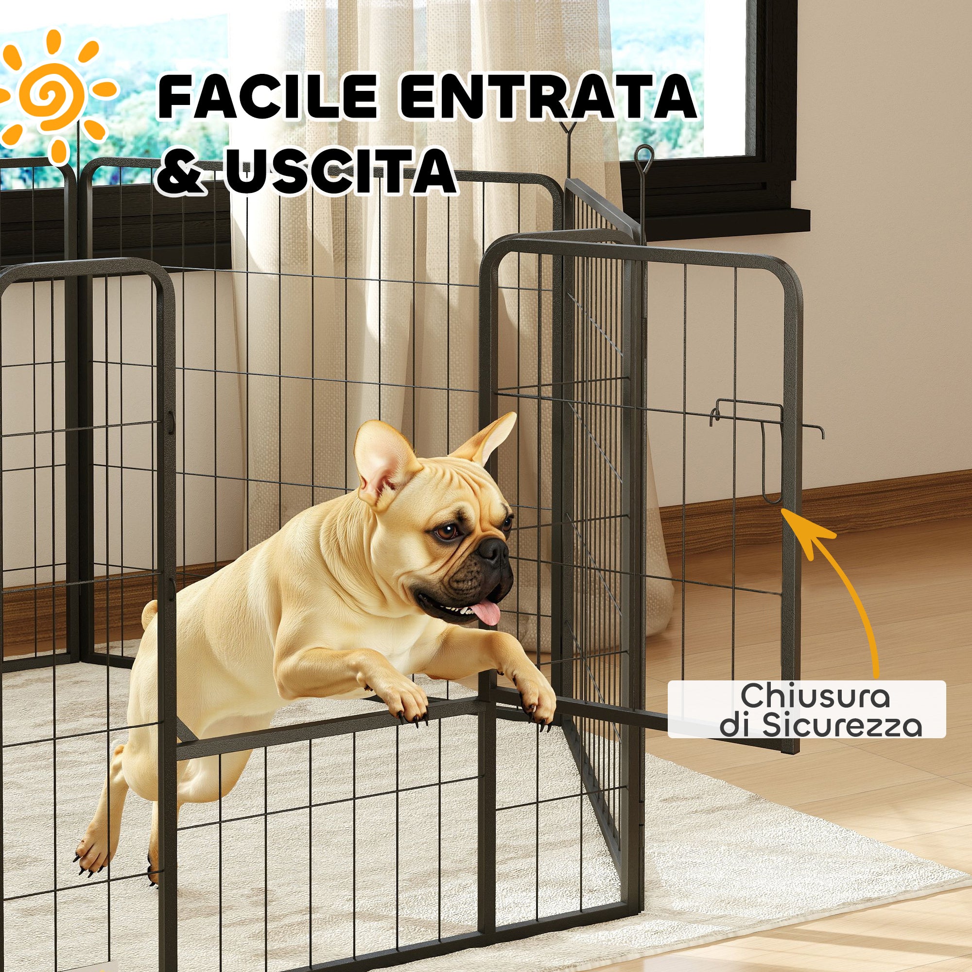 6-Panel Modular Folding Dog Run with Steel Door, Height 80 cm, Black