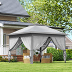 Outsunny Adjustable Height Folding Outdoor Gazebo with Mosquito Nets, 3.3 x 3.3 x 2.8 m, Grey