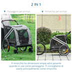Dog Trailer with Hinged Entry, Wheels and Flag, Steel and Oxford Fabric, Grey Black Silver