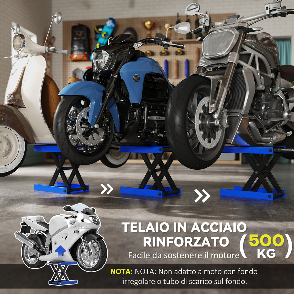 DURHAND Folding and Non-Slip Motorcycle Stand in Steel and Rubber, 41.5x23.5x10-37 cm, Blue and Black