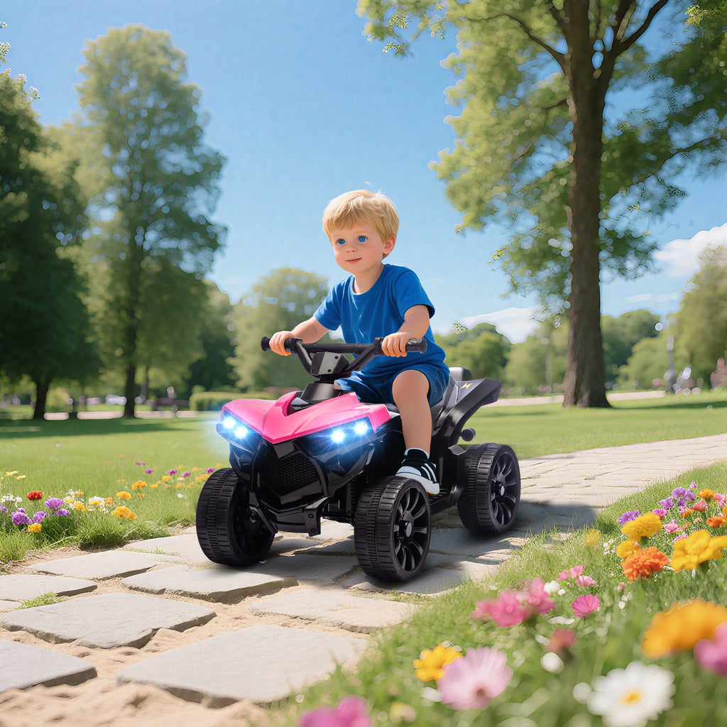 AIYAPLAY Kids Electric Quad Bike ATV with 6V Rechargeable Battery, LED Headlights and Music, Ages 18-56 Months, Pink