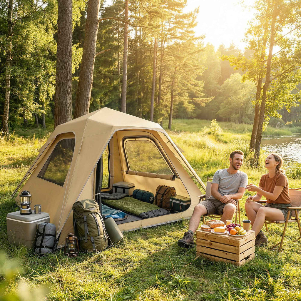 Outsunny Pop-Up Tent for 2-3 People with Mesh Windows and Bag, 240x240x160 cm, Khaki