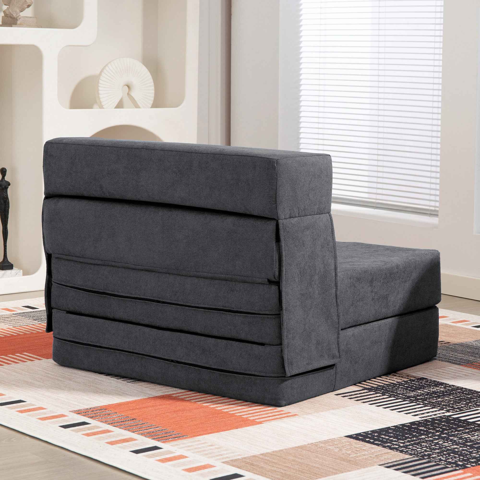 HOMCOM Folding Sofa Bed Convertible to Chaise Longue with Mattress, 80x80x64 cm, Dark Grey