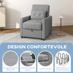 Single Reclining Armchair Bed on 3 Levels with Extra Cushion, 69x82x85cm, Light Grey