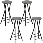HOMCOM Set of 4 Folding Bar Stools with Double Footrest, Wood and Steel, 34x30x70 cm, Black