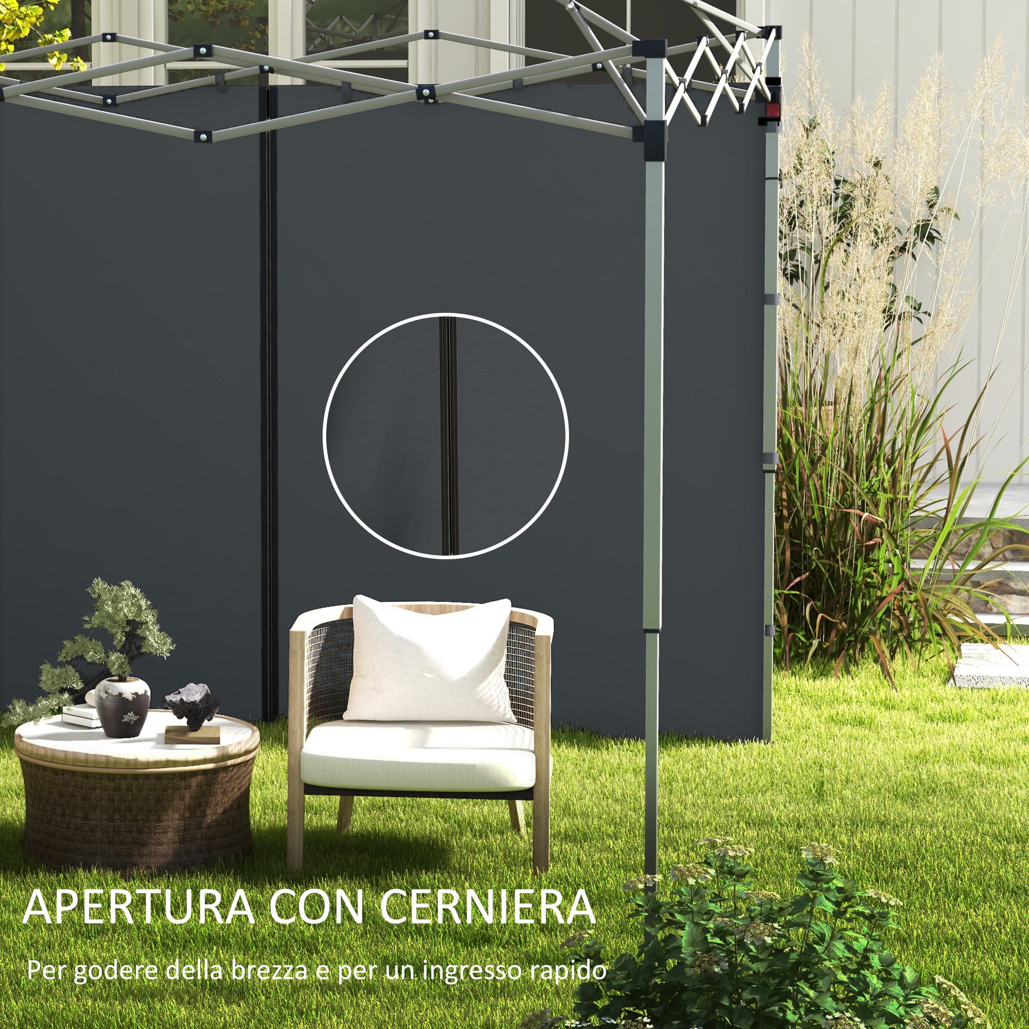Set of 2 Gazebo Walls 3x3 and 3x6 m in Oxford Fabric with Hinged Doors, 295x195 cm, Dark Gray - Borgè