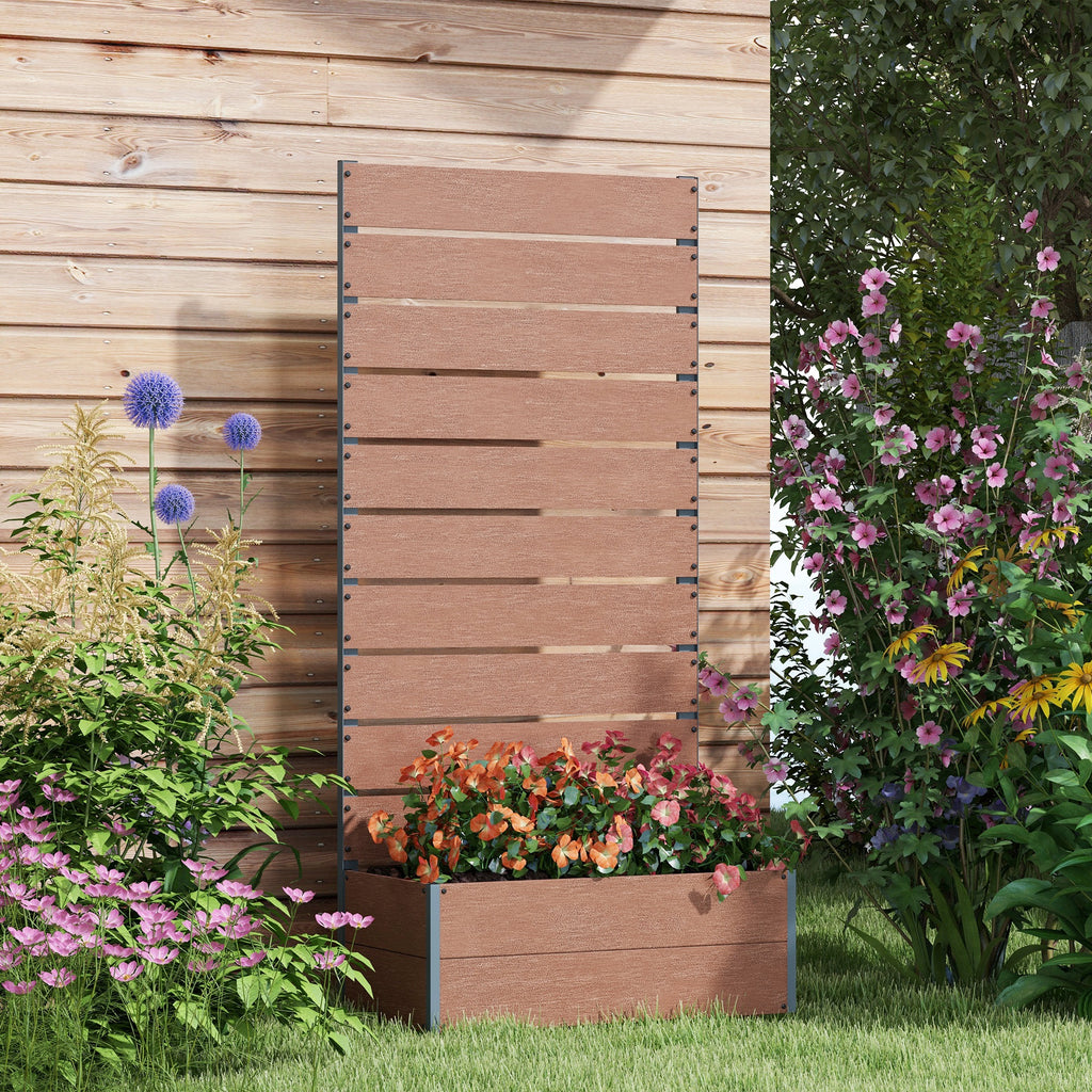 Outdoor Planter with Slatted Espalier for Climbing Plants, 72x38x150cm, Light Brown - Borgè