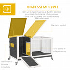 Outdoor Rabbit Hutch on Wheels with Removable Tray, in Fir Wood and Steel, 91x51x66 cm, Multicolor