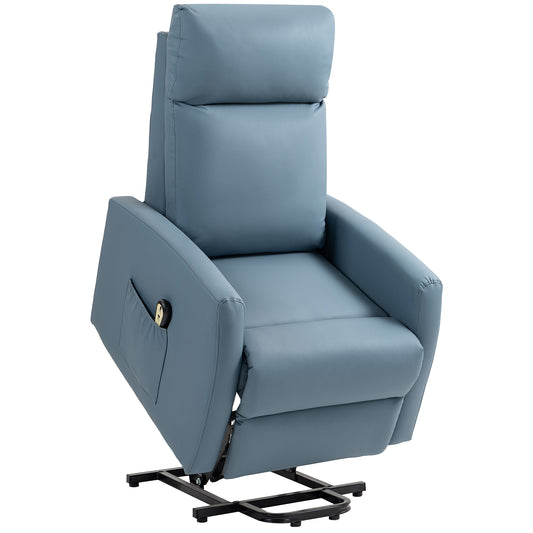 145° Reclining Lift Chair with Remote Control and Footrest, PU Leather Blue, 67x95x105 cm