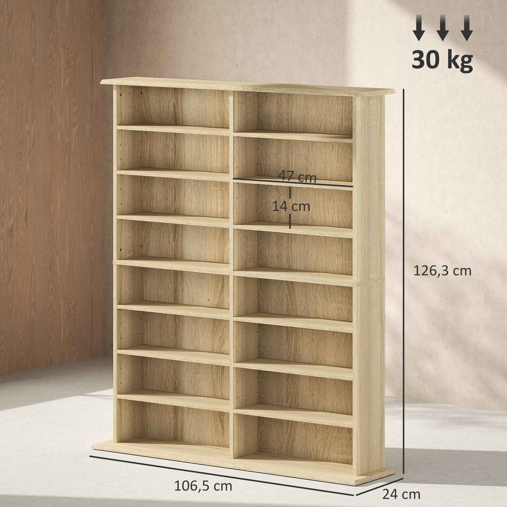 HOMCOM 16-Tier Modern Design Wooden CD Bookcase, 106.5x24x126.3 cm, Natural