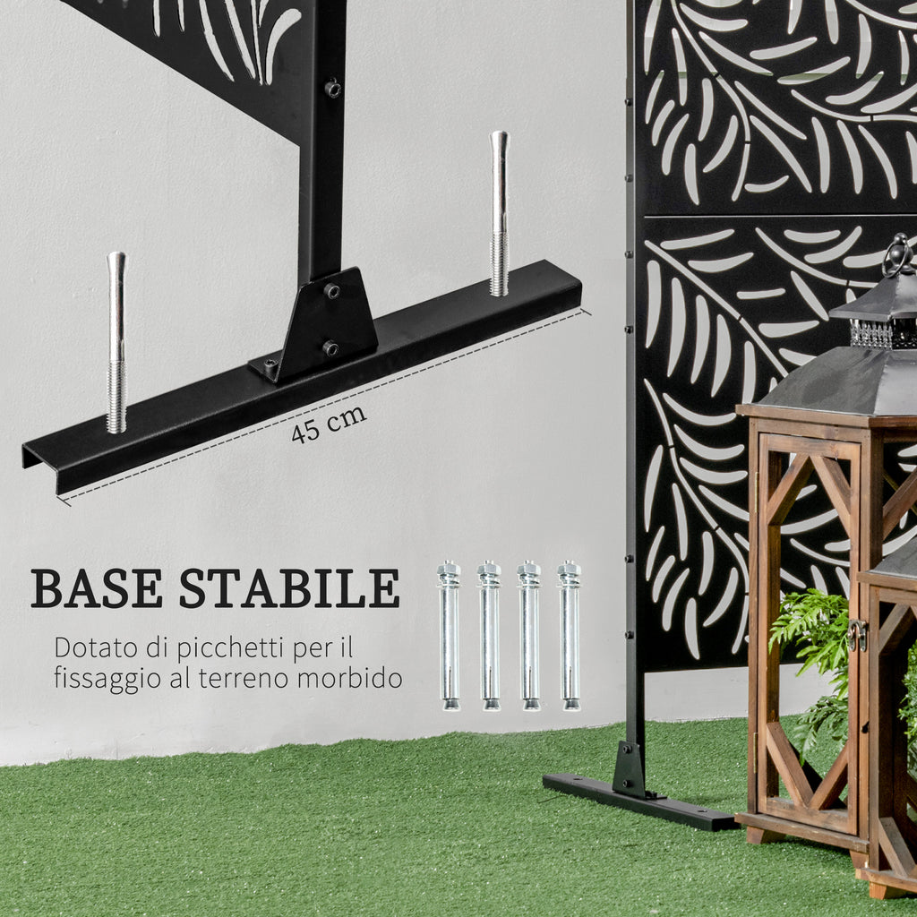 Outdoor Steel Screen with Willow Pattern and 2 Feet, 122x45x198 cm, Black