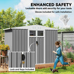 Outsunny Galvanized Steel Garden Storage Shed with 2 Doors, 246x117x180 cm, Light Grey