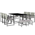 Outsunny 11-Piece Patio Dining Set, Outdoor Furniture with 6 Armchairs, 4 Ottomans, Grey