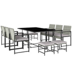 Outsunny 11-Piece Patio Dining Set, Outdoor Furniture with 6 Armchairs, 4 Ottomans, Grey