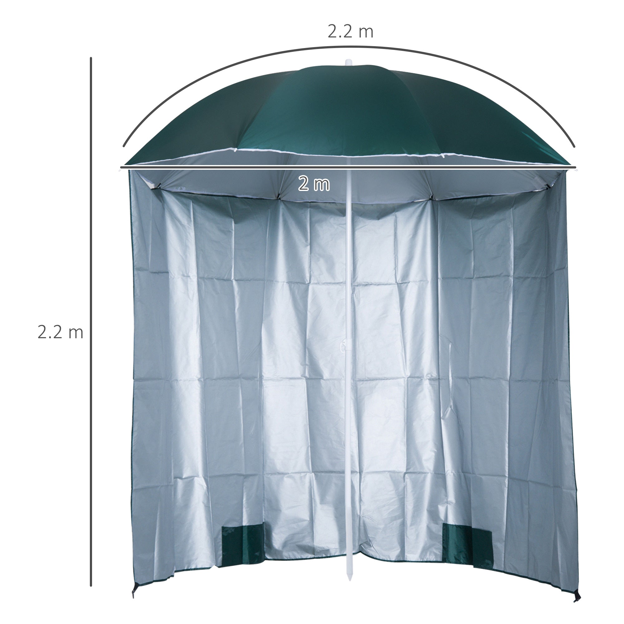 Outsunny 2x2m Beach and Garden Umbrella with Awning, Polyester and Metal, Green and White