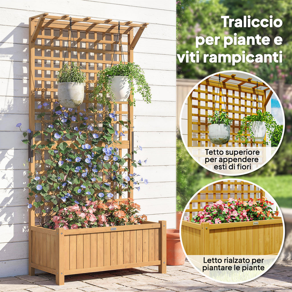Outsunny Garden Planter with Wooden Trellis for Climbing Plants, 90x45x183 cm, Yellow