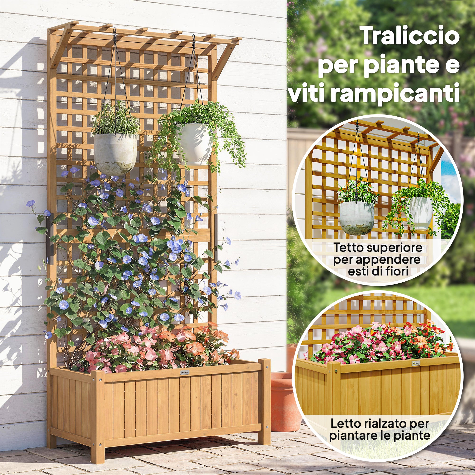 Outsunny Garden Planter with Wooden Trellis for Climbing Plants, 90x45x183 cm, Yellow