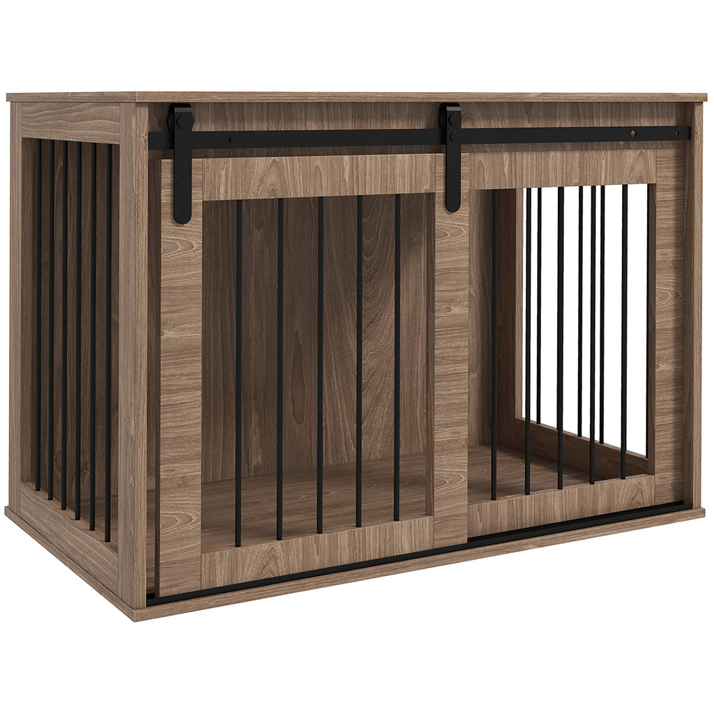 Large Dog House with Sliding Door for Indoor Wooden, 98x58x61cm, Brown