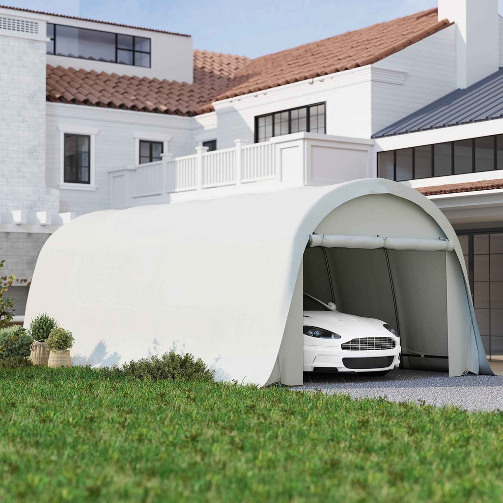 Outsunny Garage Car Awning Outdoor Garage UV50+ Galvanized Frame 3.6x7.2 m Cream