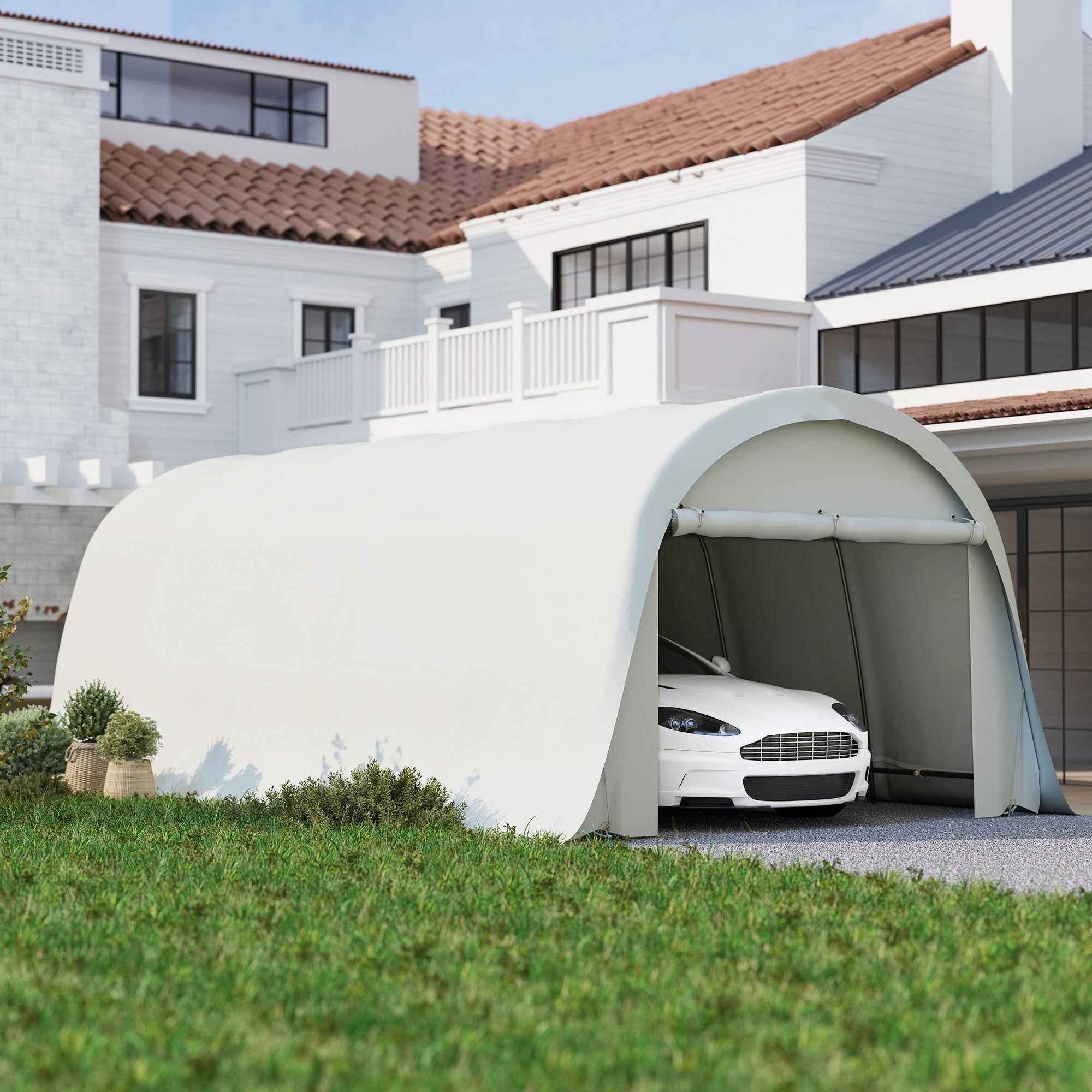 Outsunny Garage Car Awning Outdoor Garage UV50+ Galvanized Frame 3.6x7.2 m Cream
