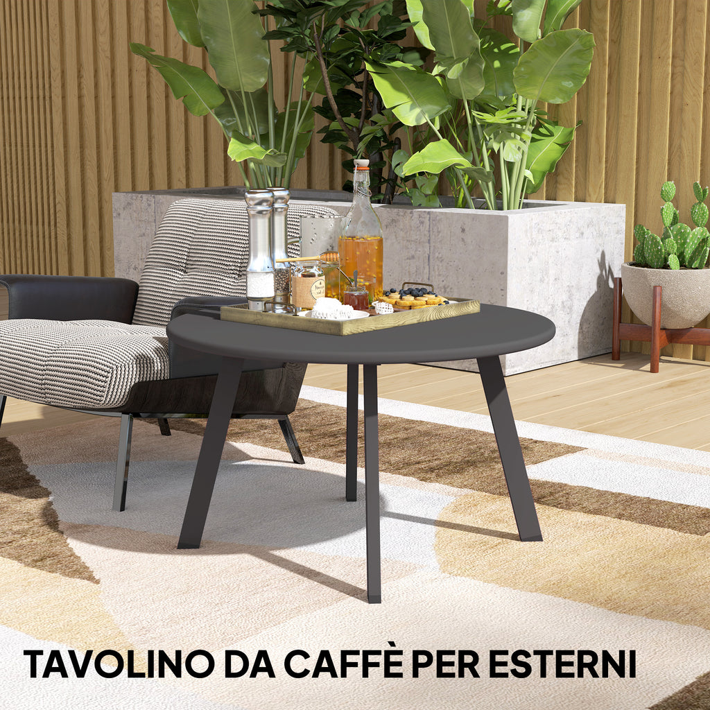 Round Garden Coffee Table in Industrial Style with Non-Slip Feet, in Metal, Ø70x42 cm, Black