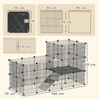Modular and Multilevel Pet Run with 39 Panels, Steel and PP, 140x70x105 cm, Black
