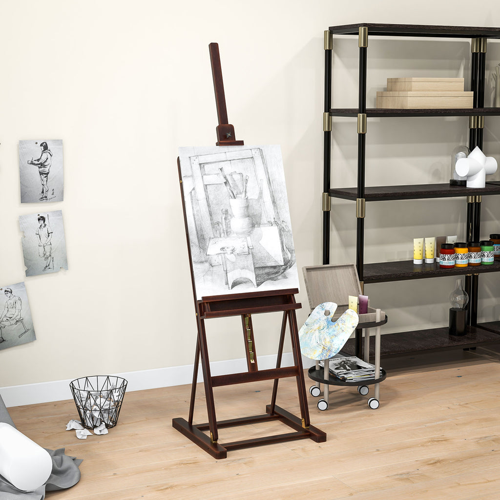 HOMCOM Adjustable Beech Wood Artist Easel with Storage Compartment, 53x50.5x171-230cm