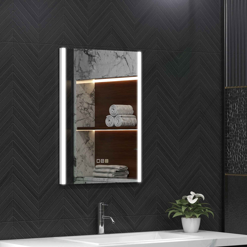 HOMCOM Bathroom Mirror with 3-Color LED Light and Memory Function, Tempered Glass, 70x50x3 cm, Silver
