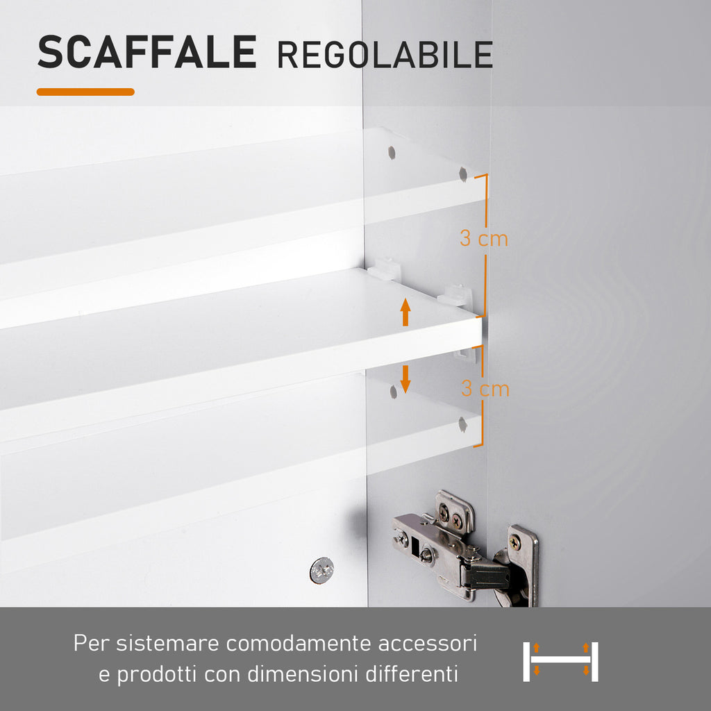 Bathroom Cabinet with 2 Doors and Mirror in White MDF 60 x 75 x 15cm