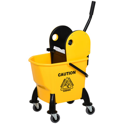 HOMCOM Professional Mop Bucket with Manual Wringer, 4 Wheels and Metal Handle, Yellow