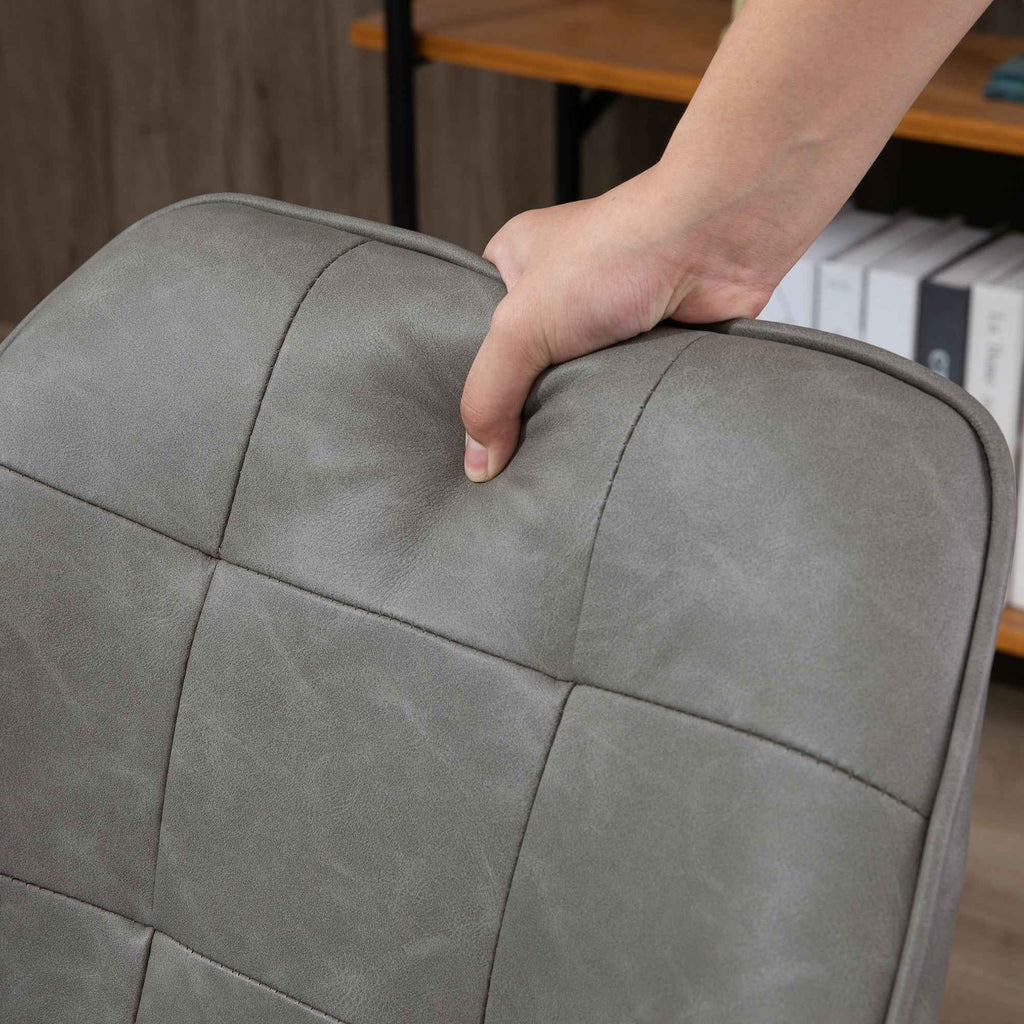 Industrial Style Dining Chair with Backrest, Modern Living Room Chair in Faux Leather and Black Metal, 61x58x84 cm, Grey