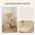 Multi-Level Cat Tree, 104 cm Tall, with House, Bed, Scratching Posts, Brush and Ball, Beige
