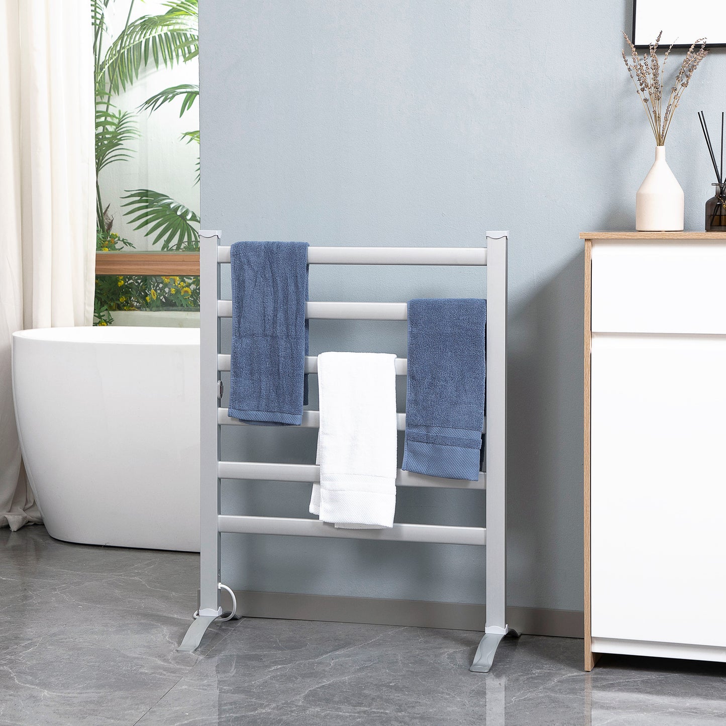 Electric Towel Warmer 140W with 6 Bars, Temperature 45°C-55°C, in Aluminum, 69x36x90 cm, Silver