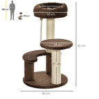 3-Tier Cat Scratching Tree with Plush Bed and Sisal Poles, Ø40x65 cm, Brown