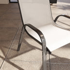 Outsunny Set of 4 Stackable Garden Chairs with Curved Armrests, Steel and Breathable Fabric, 54x71x93 cm, Beige